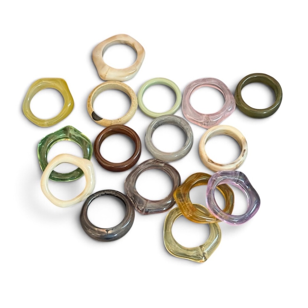 Chunky Resin Acrylic Ring Bundle Y2K Retro Stacking Rings Set Size 7-7.5